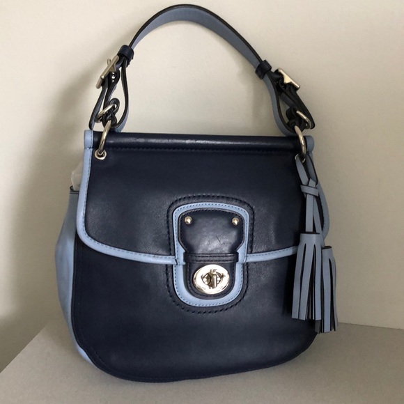 light blue leather coach purse
